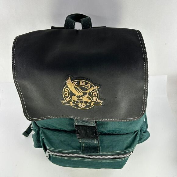 VTG Eddie Bauer Backpack Forest Green Classic Zipper Hiking Outdoor Casual Bag